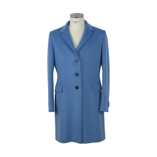 Elegant Virgin Wool Light Blue Coat