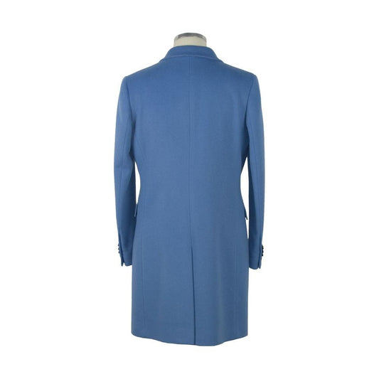 Elegant Virgin Wool Light Blue Coat