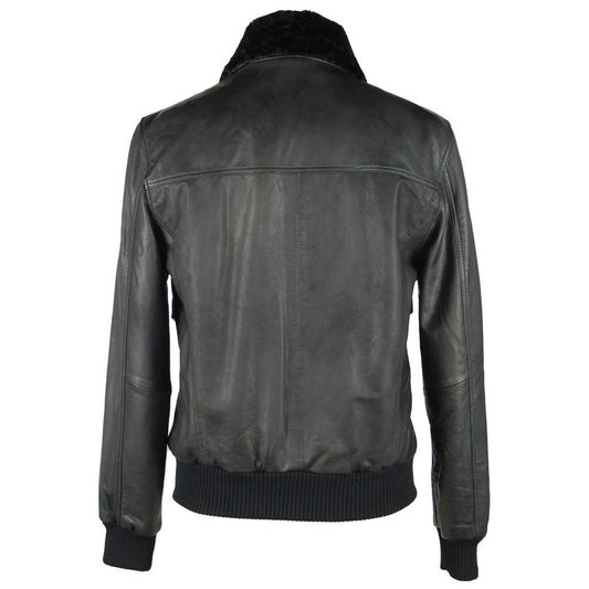 Sleek Black Leather Zip Jacket