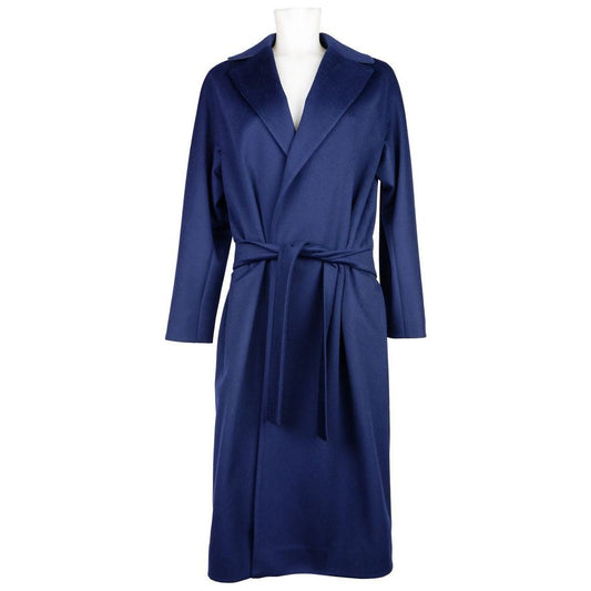 Elegant Blue Wool Coat with Ribbon Belt