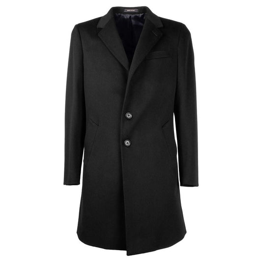 Elegant Black Virgin Wool Men's Coat