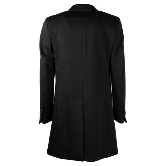 Elegant Black Virgin Wool Men's Coat