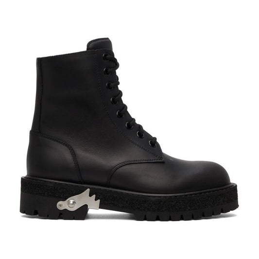 Off-White Sleek Black Leather Ankle Boots Off-White