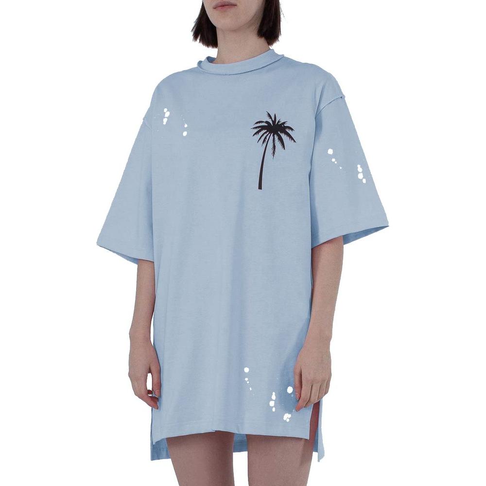 Elegant Cotton T-Shirt Dress in Light Blue