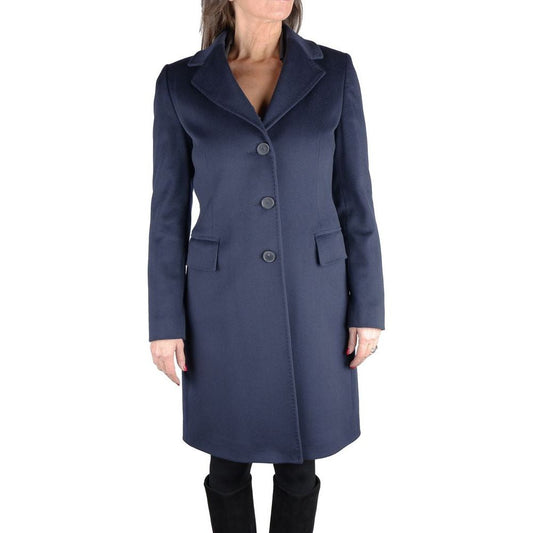 Elegant Blue Virgin Wool Coat