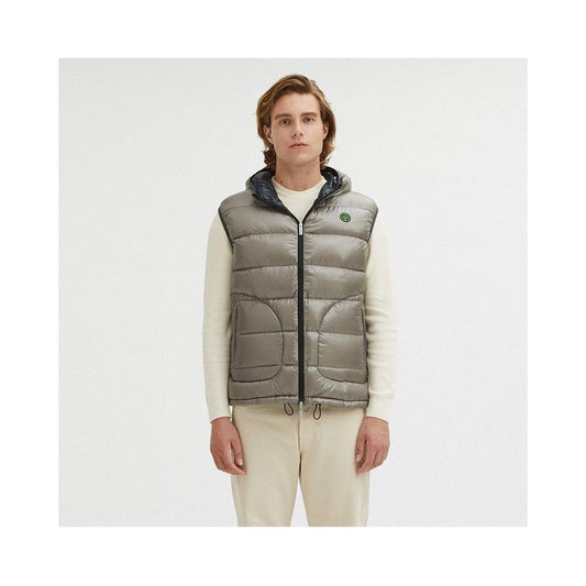 Reversible Goose Down Hooded Vest in Gray