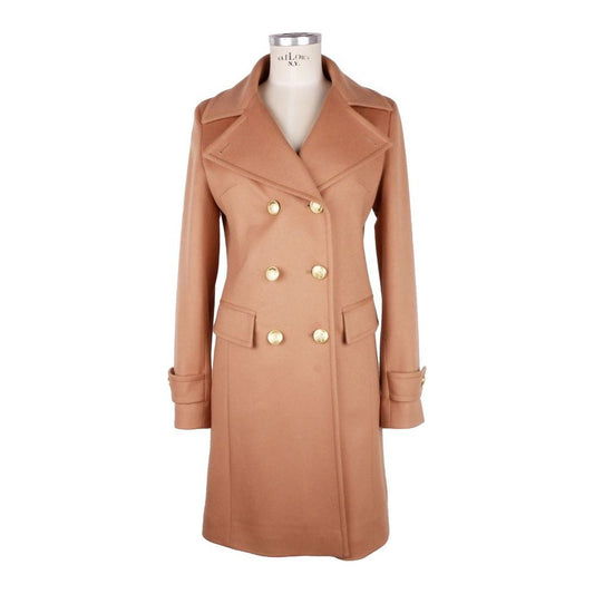 Elegant Beige Wool Coat with Golden Buttons