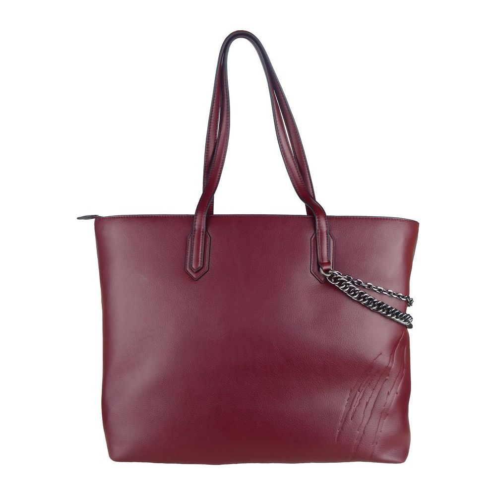 Eco-Leather Chic Burgundy Shopper with Chain Detail