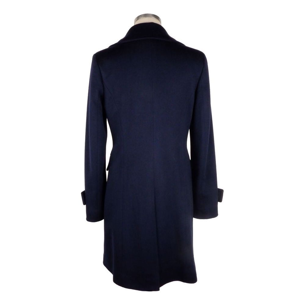 Elegant Blue Virgin Wool Ladies Coat