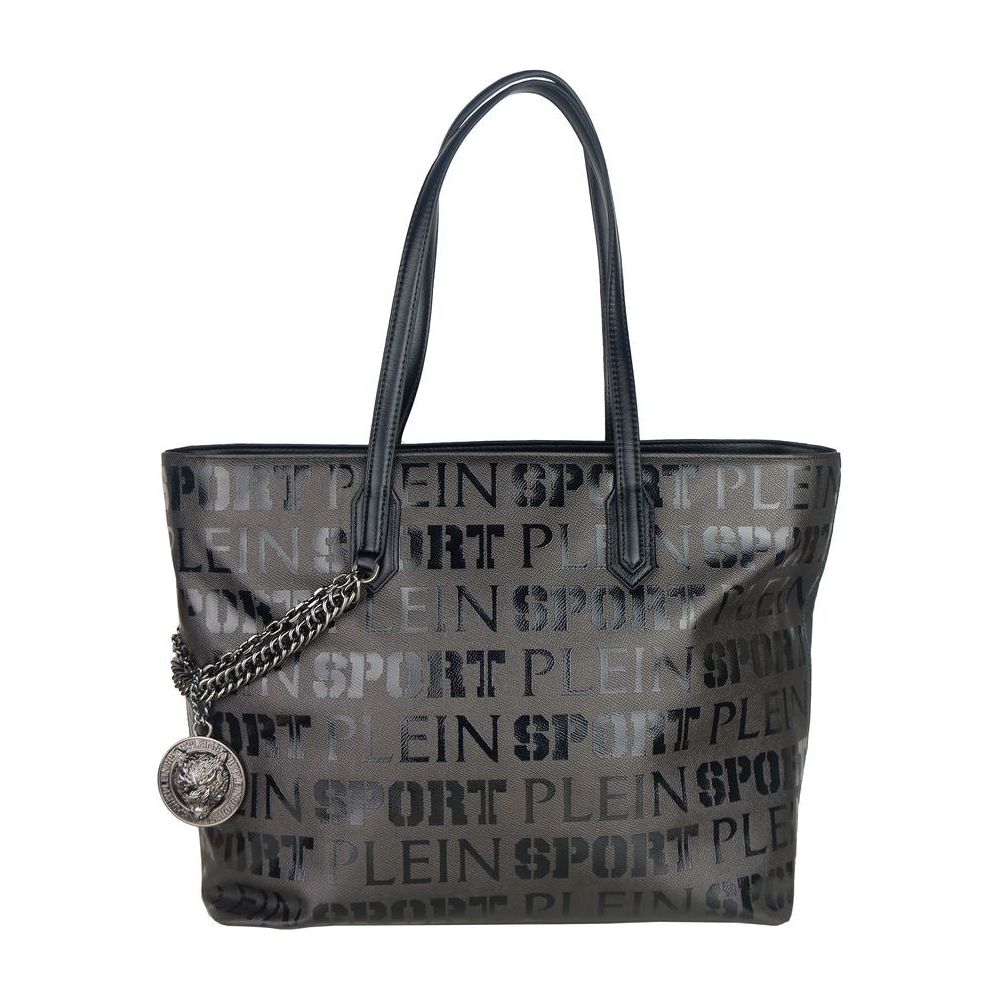 Sleek Black Designer Shopping Bag with Logo Print