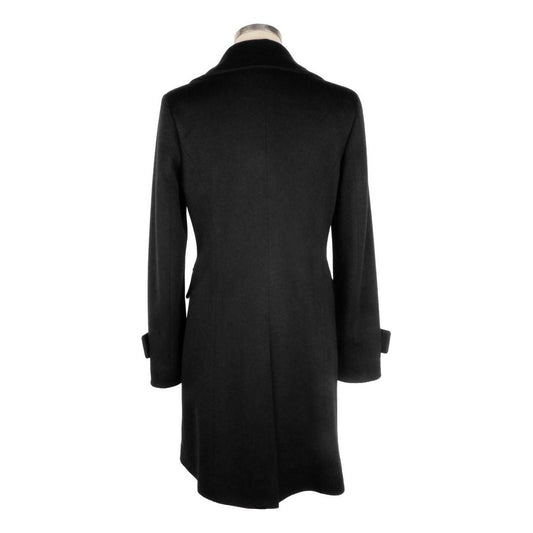 Elegant Black Woolen Coat with Gold Buttons