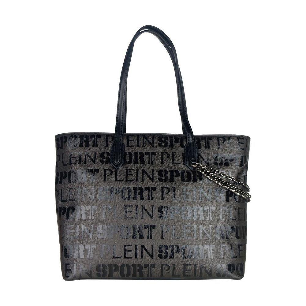 Sleek Black Designer Shopping Bag with Logo Print