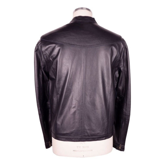 Sleek Black Genuine Leather Jacket