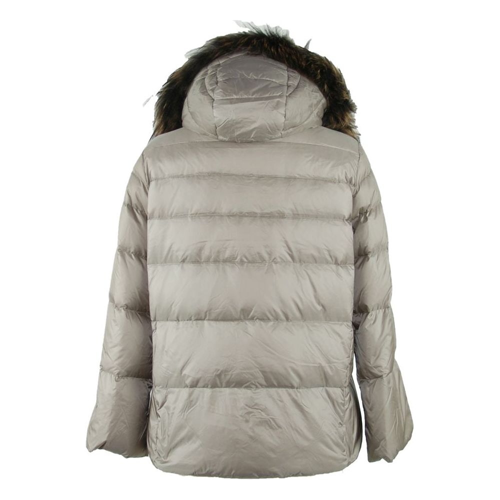 Elegant Gray Polyamide Fur-Trimmed Coat