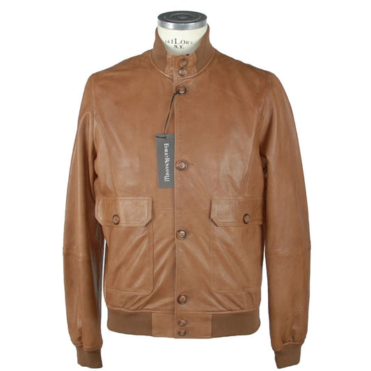 Elegant Brown Leather Jacket for Men Emilio Romanelli