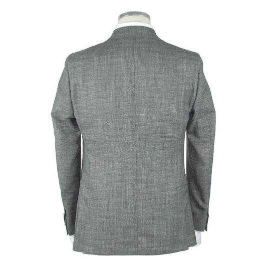 Elegant Gray Slim Wool-Linen Blend Blazer