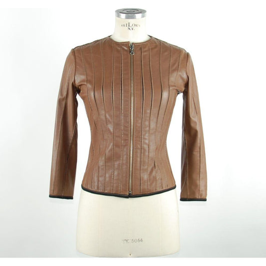 Emilio Romanelli Chic Brown Leather Jacket with Slim Fit Emilio Romanelli