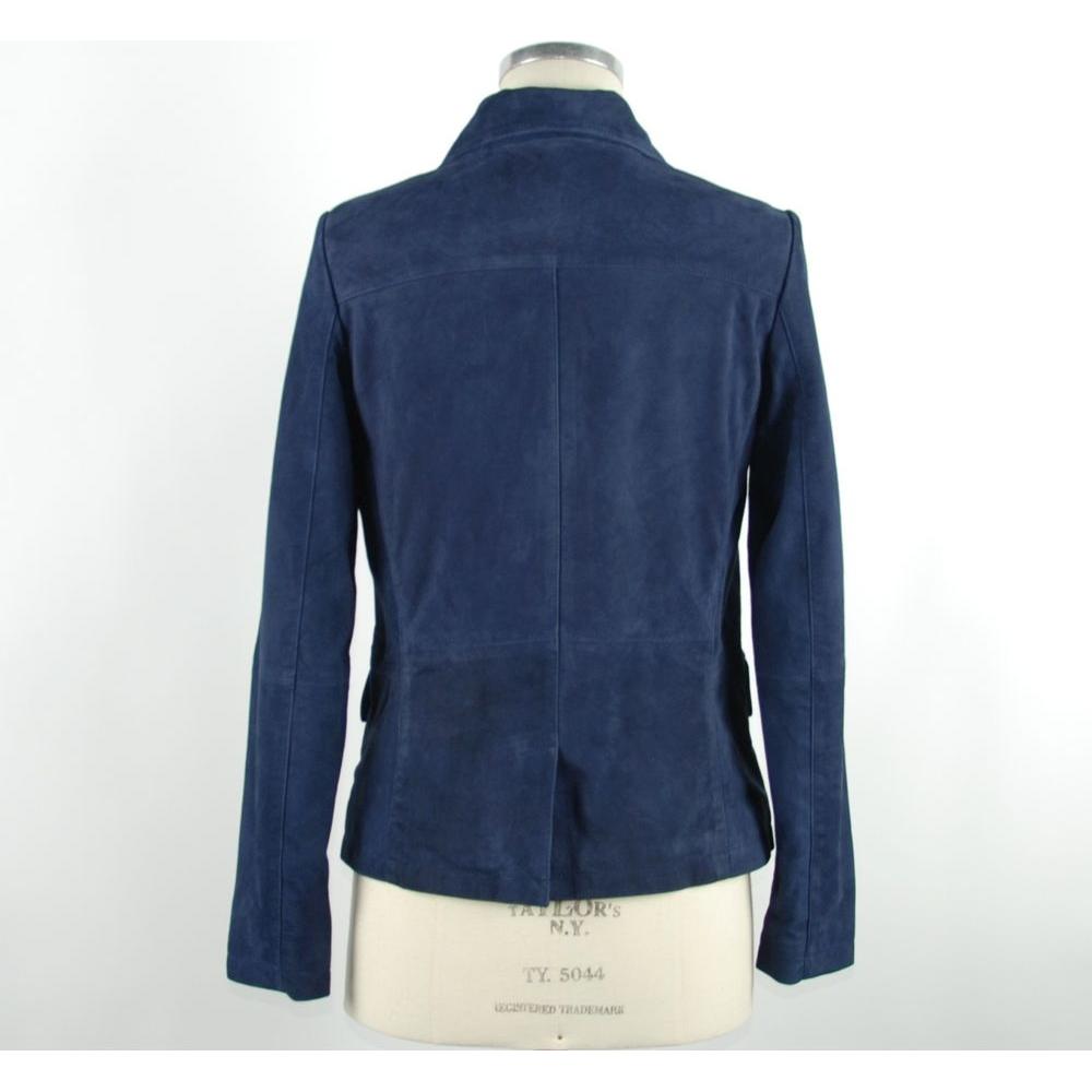 Chic Blue Leather Elegance Jacket