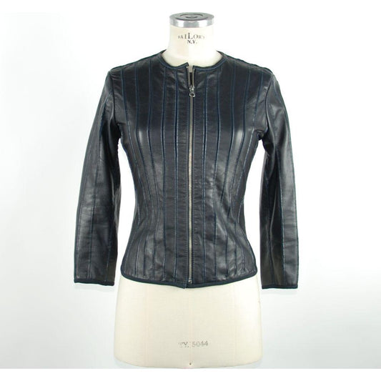 Elegant Blue Leather Jacket - Slim Fit Chic