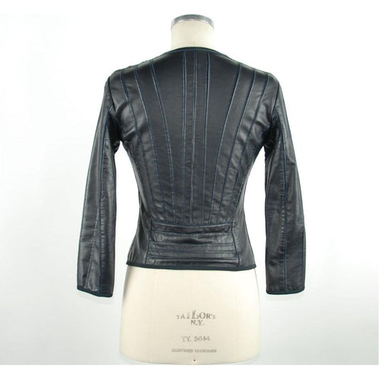 Elegant Blue Leather Jacket - Slim Fit Chic