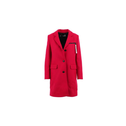 Love Moschino Chic Pink Woolen Coat with Logo Details Love Moschino