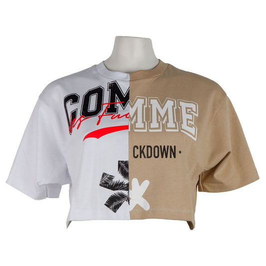 Beige Couture Logo Tee with Two-Tone Print Comme Des Fuckdown