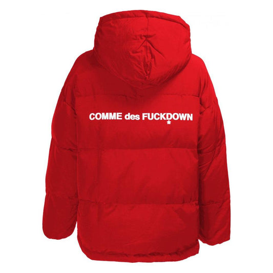 Chic Pink Puffer Jacket with Iconic Logo Print Comme Des Fuckdown