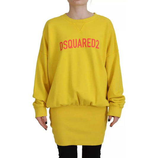 Yellow Logo Print Cotton Crewneck Pullover Sweater