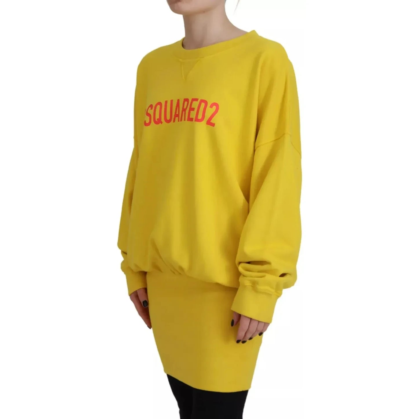 Yellow Logo Print Cotton Crewneck Pullover Sweater