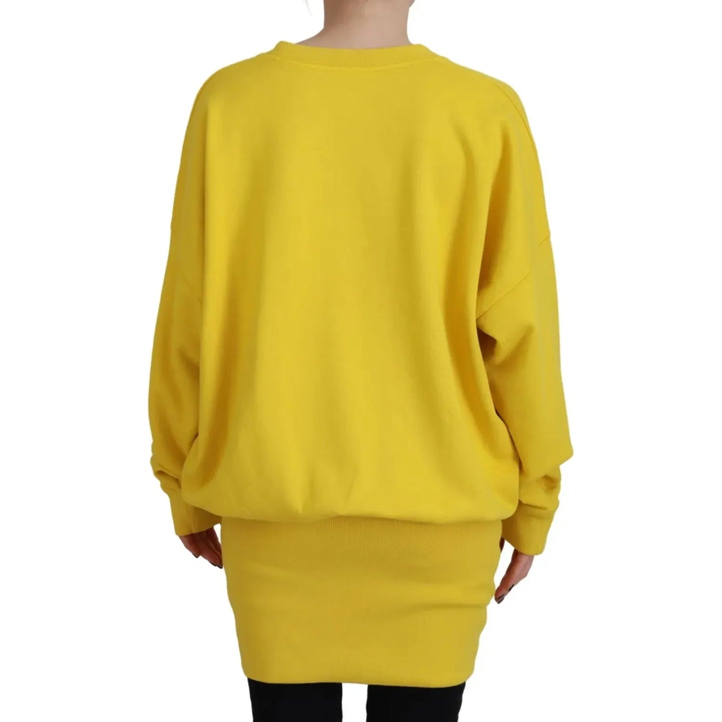 Yellow Logo Print Cotton Crewneck Pullover Sweater