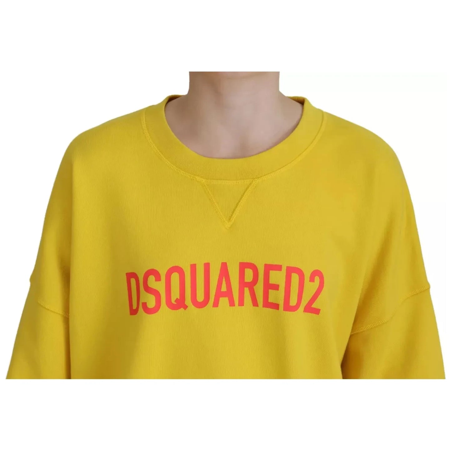 Yellow Logo Print Cotton Crewneck Pullover Sweater