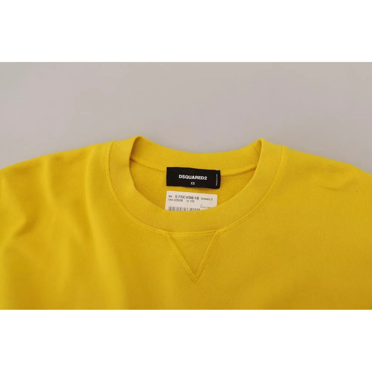 Yellow Logo Print Cotton Crewneck Pullover Sweater