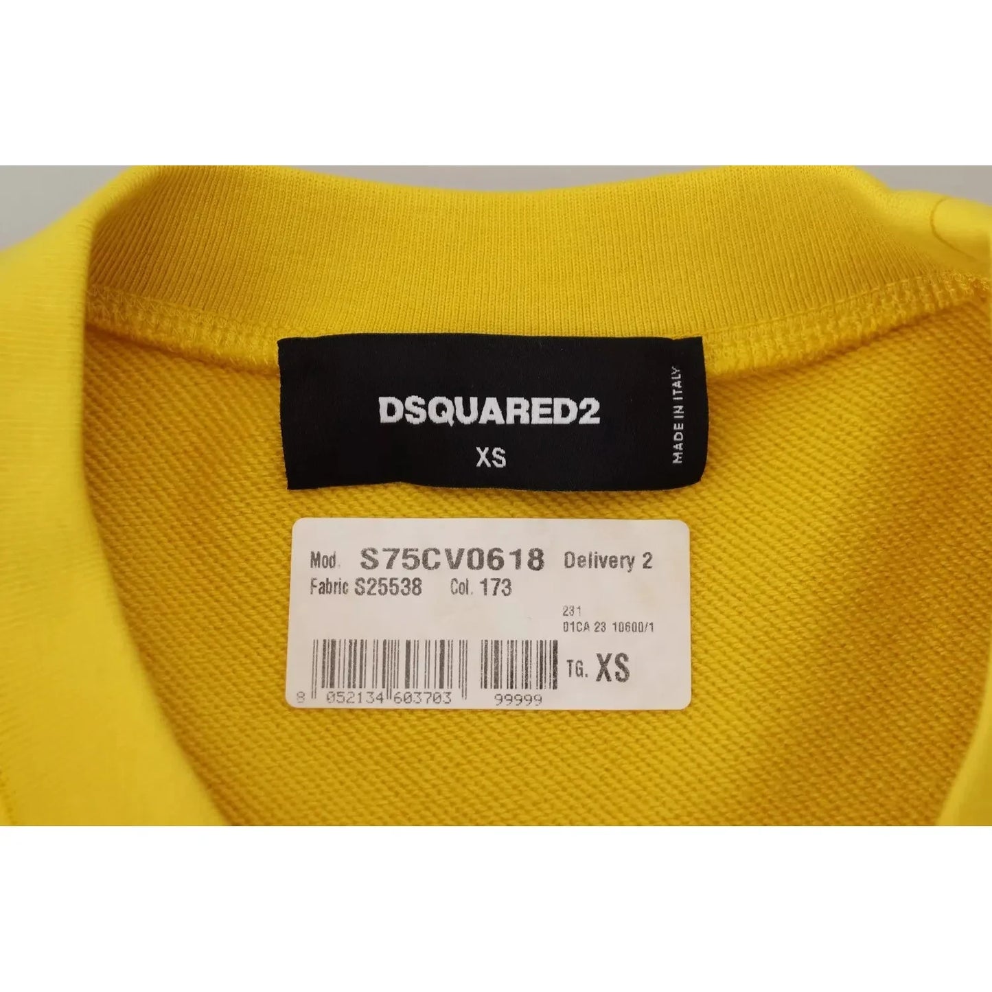 Yellow Logo Print Cotton Crewneck Pullover Sweater