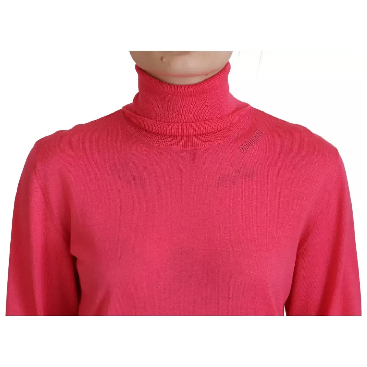 Pink Solid Long Sleeve Turtle Neck Casual Sweater