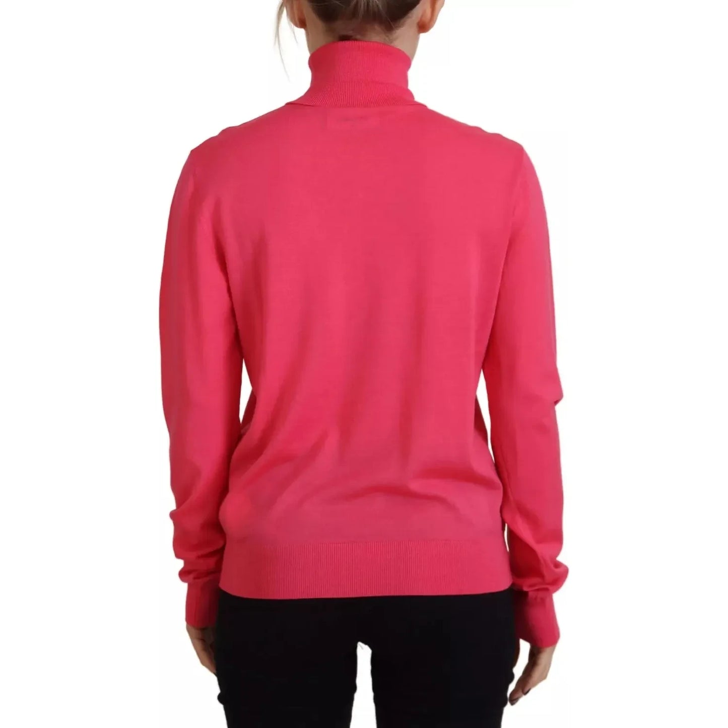 Pink Solid Long Sleeve Turtle Neck Casual Sweater