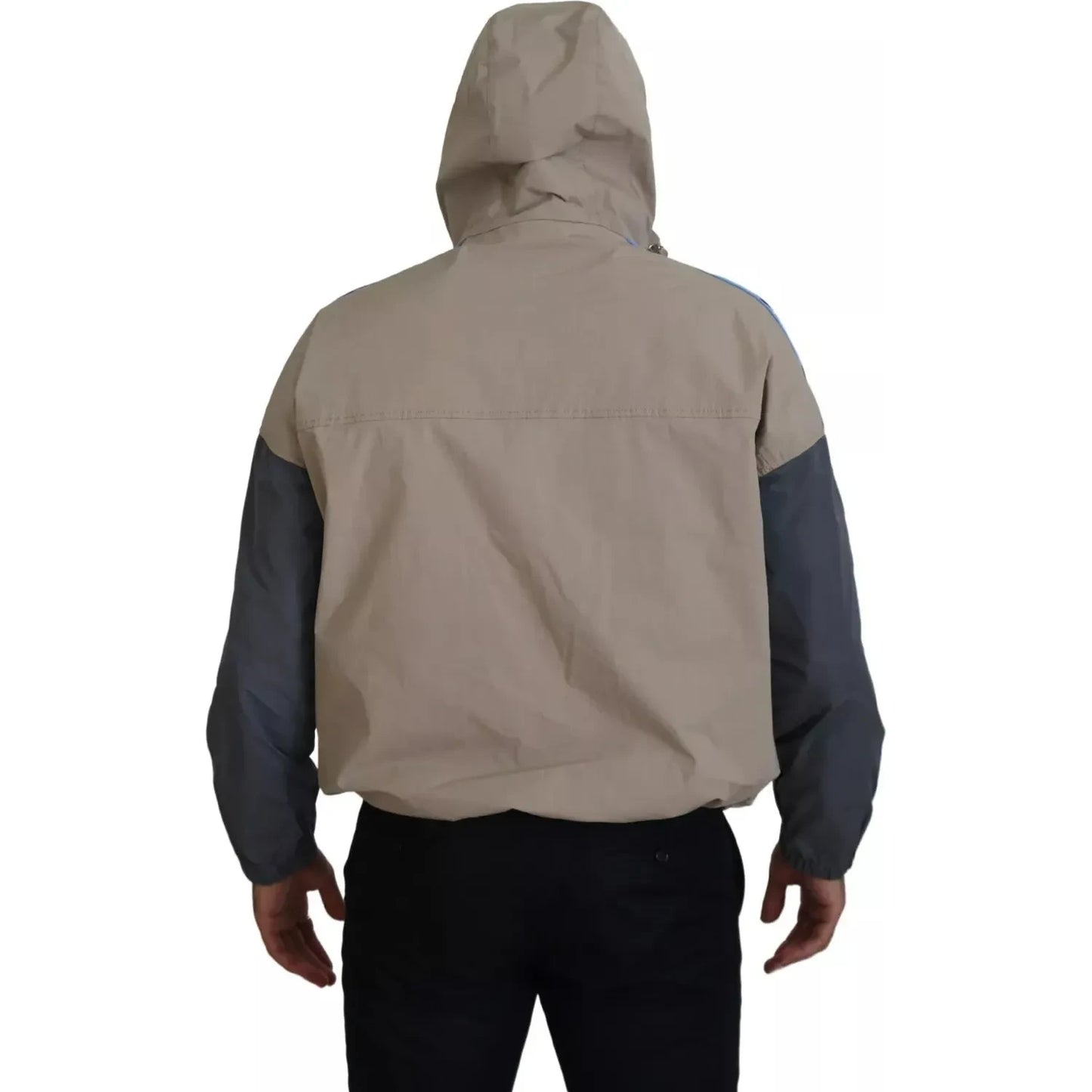 Brown Gray Sleeves Hooded Full Zip Jacket