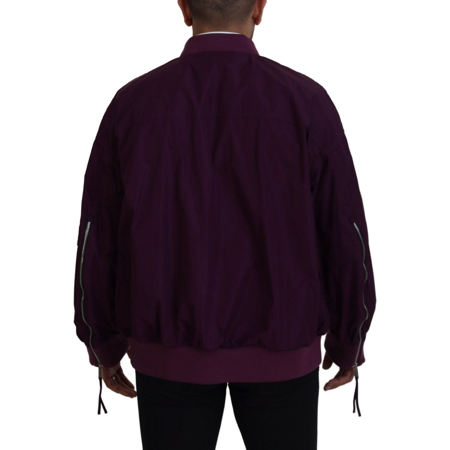 Purple Polyester Full Zipper Bomber Jacket