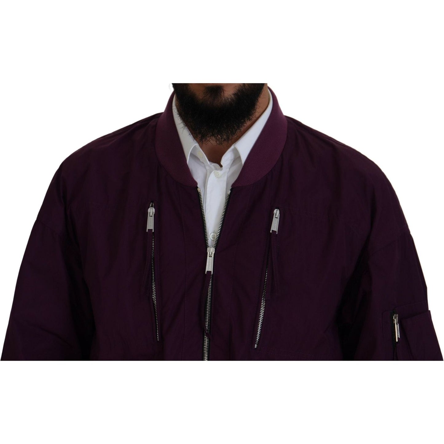 Purple Polyester Full Zipper Bomber Jacket