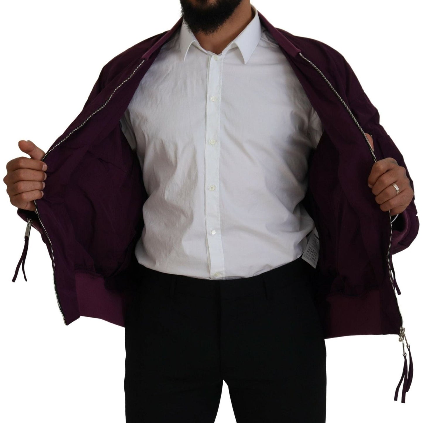 Purple Polyester Full Zipper Bomber Jacket