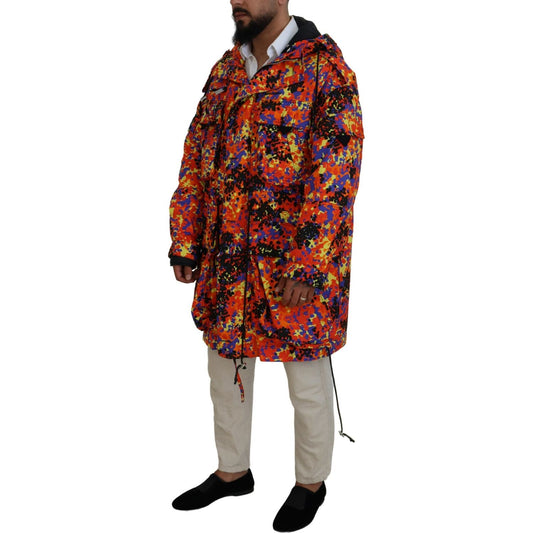 Multicolor Long Hooded Cargo Pocket Coat Jacket