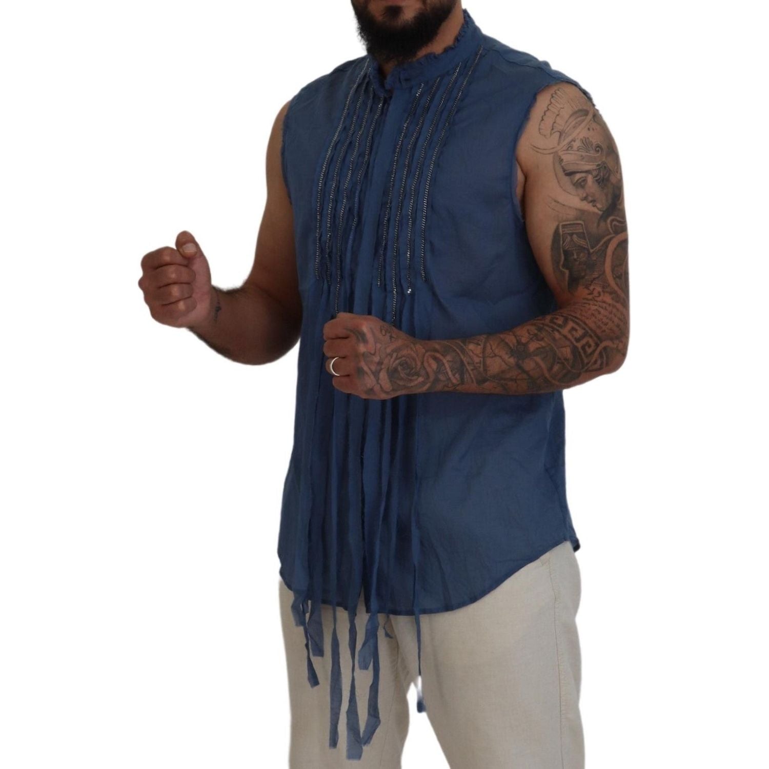 قميص Dsquared² بدون أكمام مزين بسلسلة من القطن باللون الأزرق