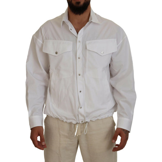 White Cotton Collared Casual Men Long Sleeves Jacket