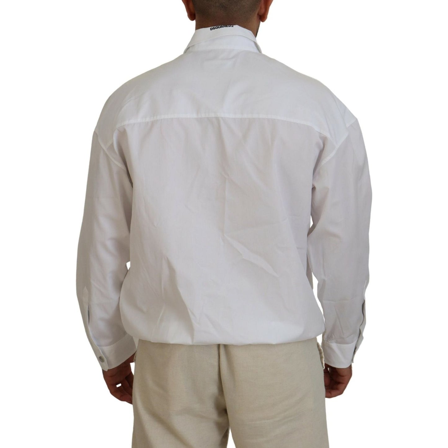 White Cotton Collared Casual Men Long Sleeves Jacket