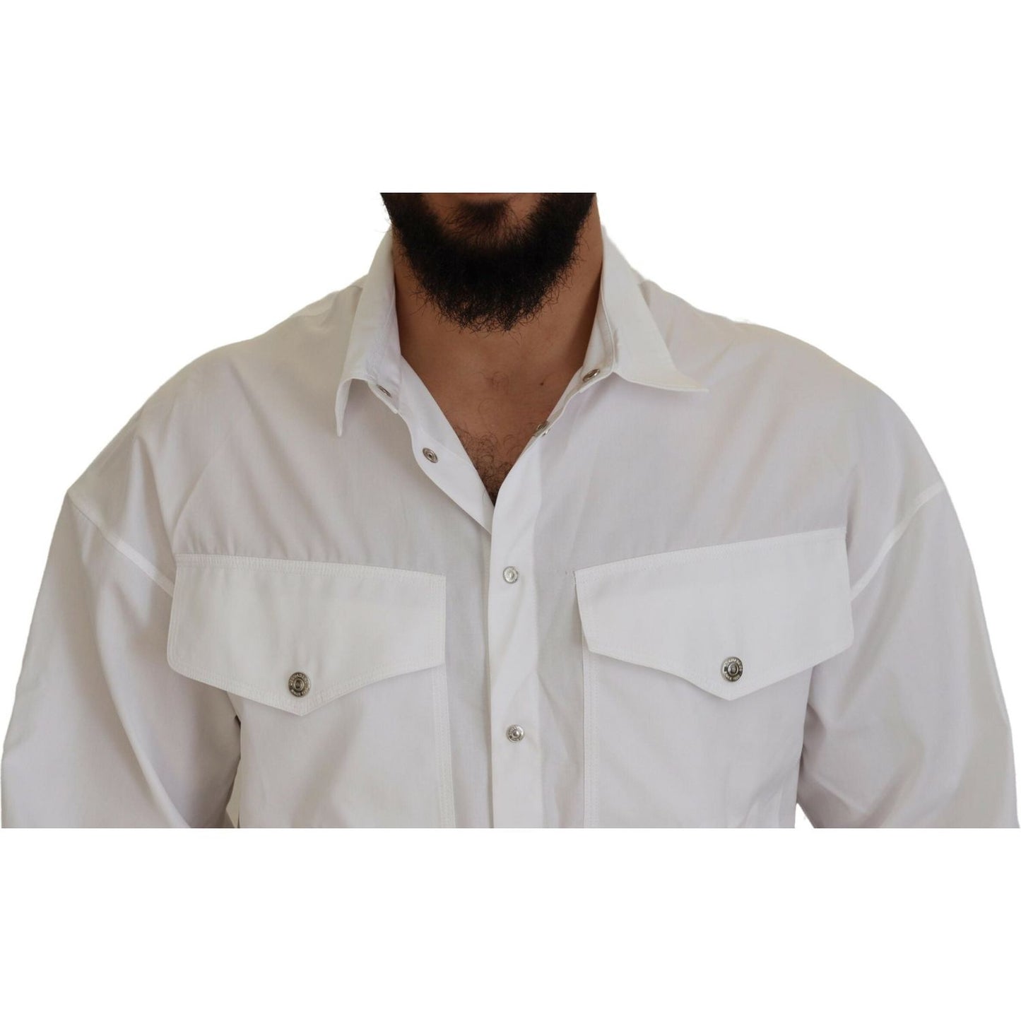 White Cotton Collared Casual Men Long Sleeves Jacket