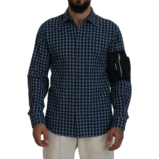 Multicolor Black Arm Plaid Men Long Sleeves Shirt