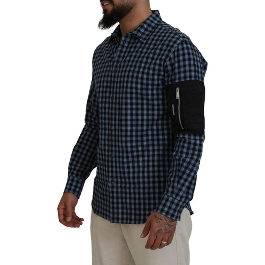 Multicolor Black Arm Plaid Men Long Sleeves Shirt