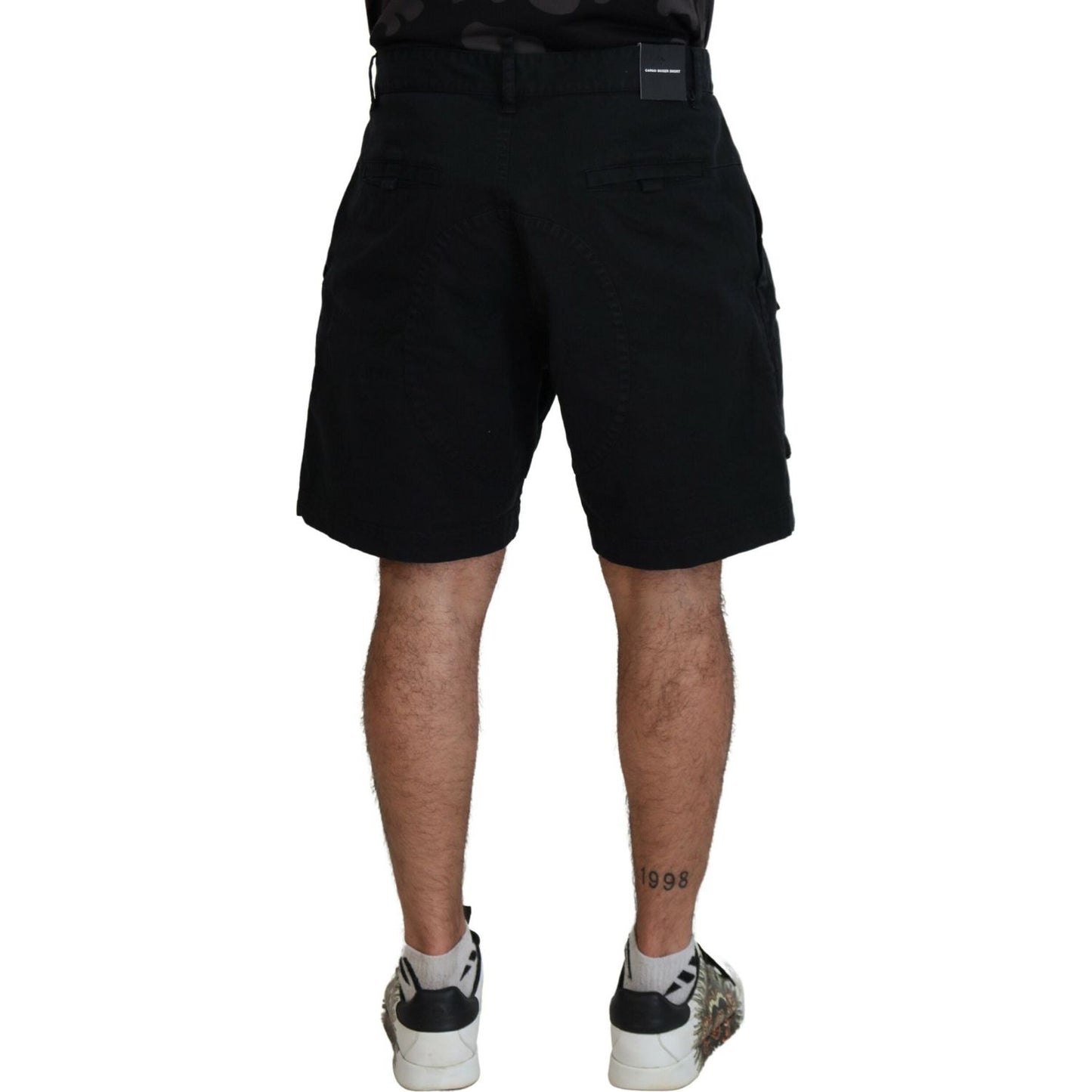 Black Cotton Cargo Boxer Above Knee Shorts