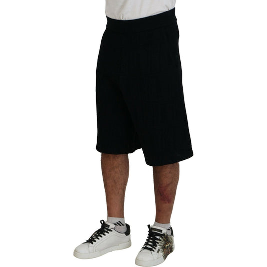 Black Solid Pull On Men Casual Bermuda Shorts