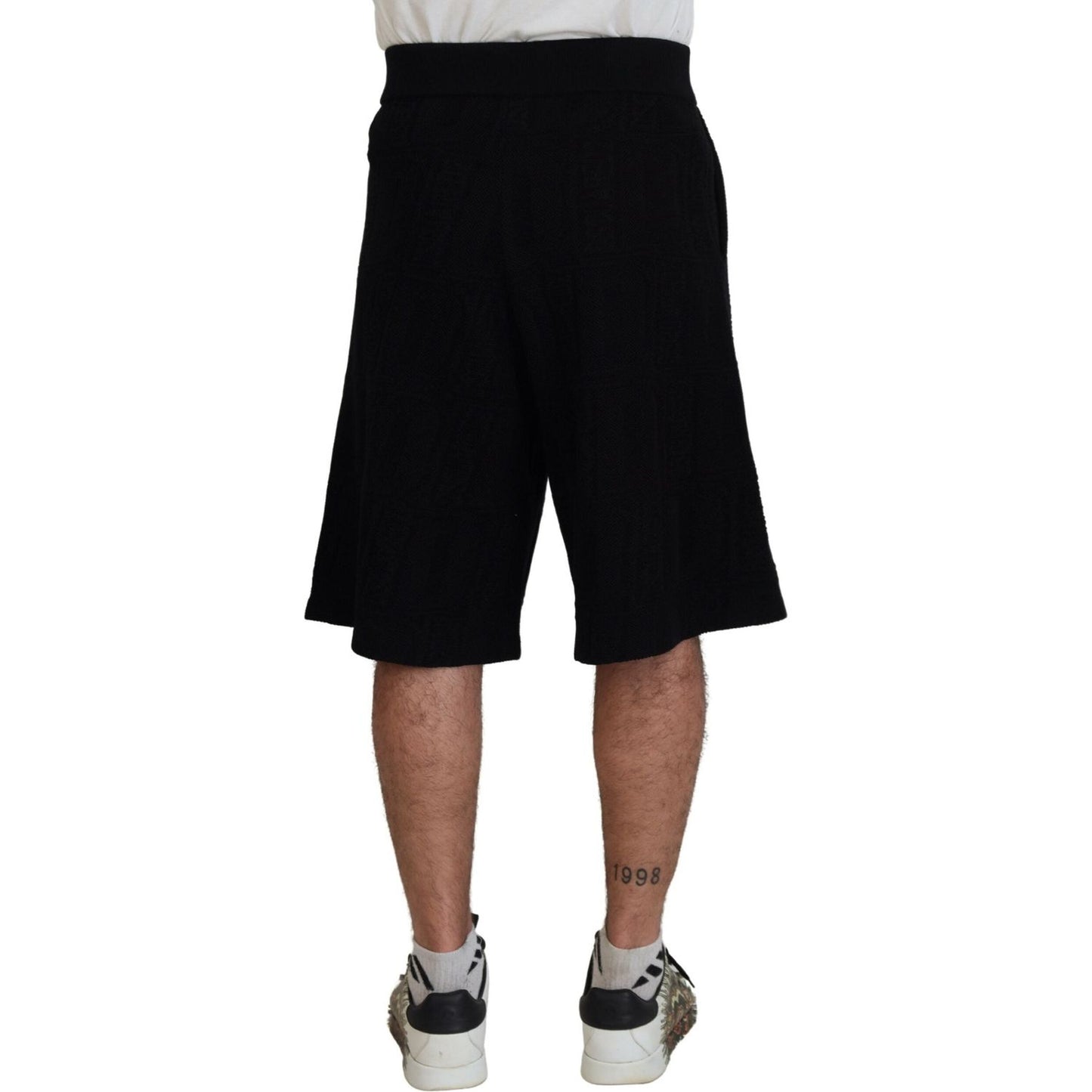 Black Solid Pull On Men Casual Bermuda Shorts