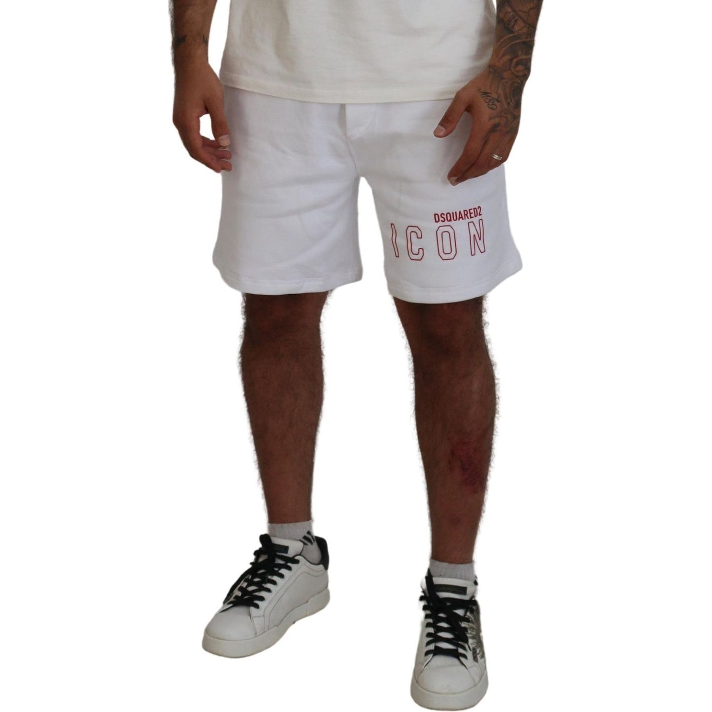 White Printed Pull On Men Casual Bermuda Shorts